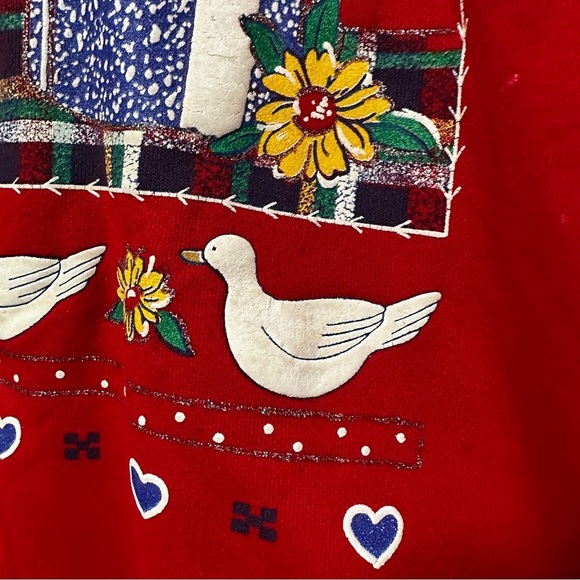 Vintage 80s Act III Red Collared Sweatshirt Size Large Americana Country Cottage - Picture 10 of 16